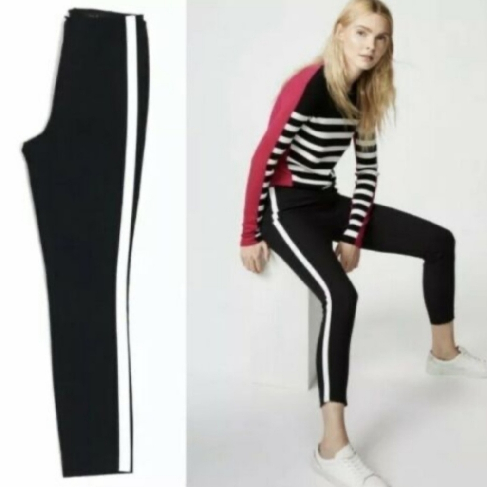 Rag & Bone Simone Black Ankle Crop High-Rise Tuxedo Stripe Ponte Pants